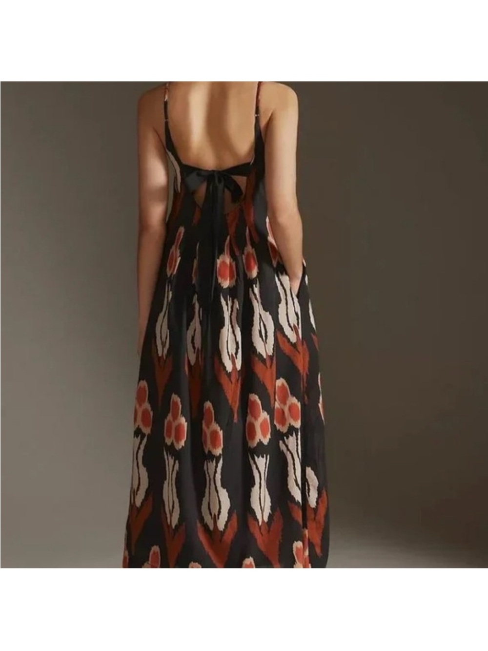 Anthropologie Black Maxi Dress with Rust and Cream Ikat Print - Picture 5 of 6